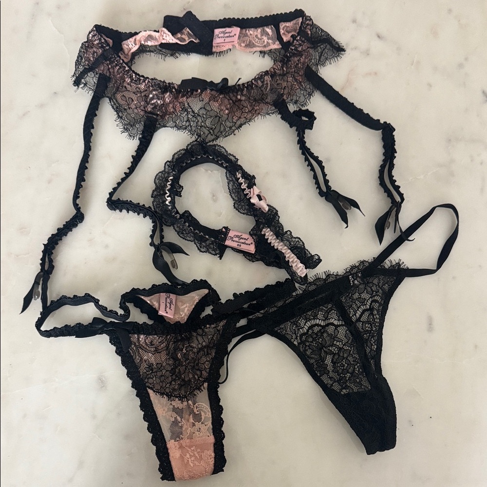 Agent Provocateur Black and Pink Lace Panty Set